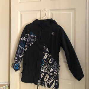 Volcom Youth WInter Snowboard Jacket Black Graphic Hooded Coat